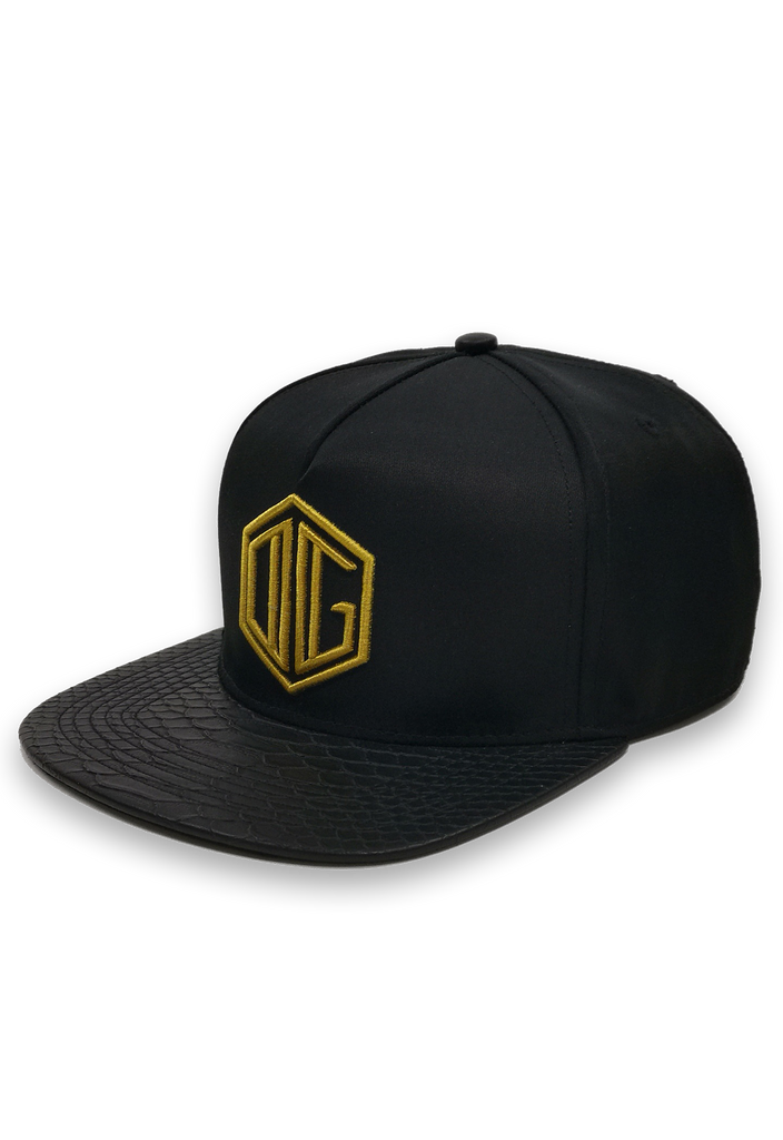 black and gold embroidery snapback hat