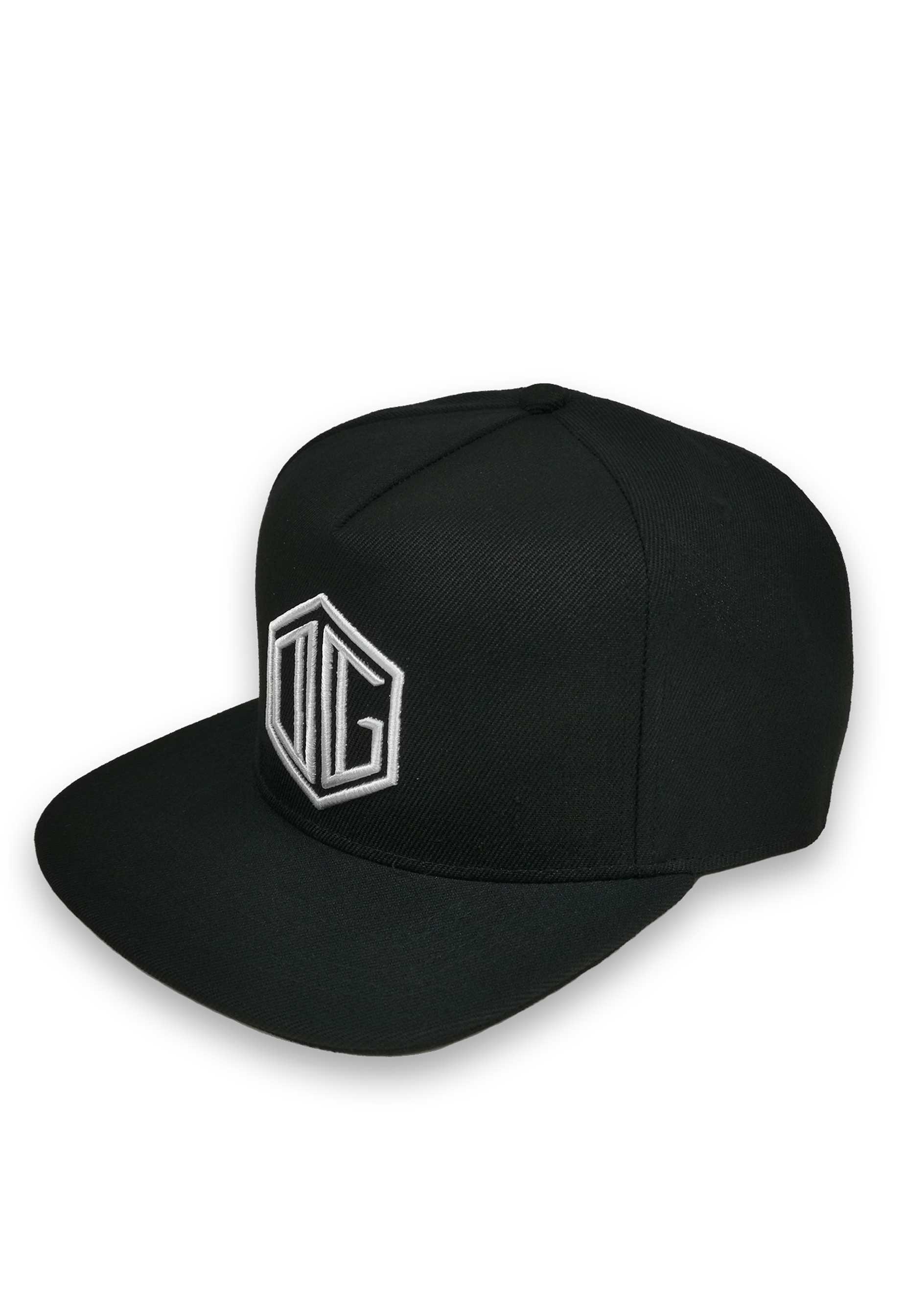 black and white embroidery snapback hat