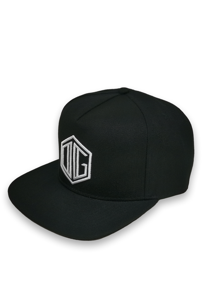 black and white embroidery snapback hat